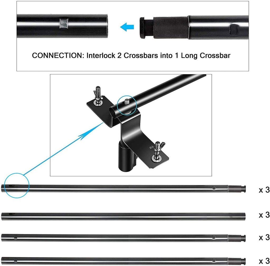 HIFFIN® Triple Crossbar 10 ft Wide 8.5 ft Height Backdrop Stand, Photo Video Studio Heavy Duty Adjustable Photography Muslin Background Support System Kit - 3 in 1 Multi Backdrop Stand