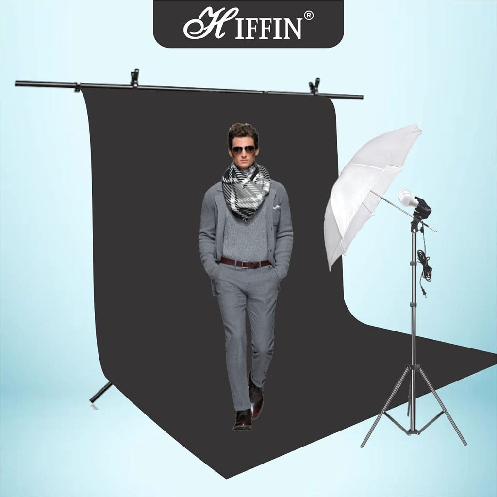 HIFFIN® Black Screen Backdrop 6x10 ft with 9 ft Stand - 6x9 ft Photography Backdrop with 2 Pcs Clamps, 1PCs Carry Bag (T Shape Kit C2 C1 Black & Triple Holder Kit M1)