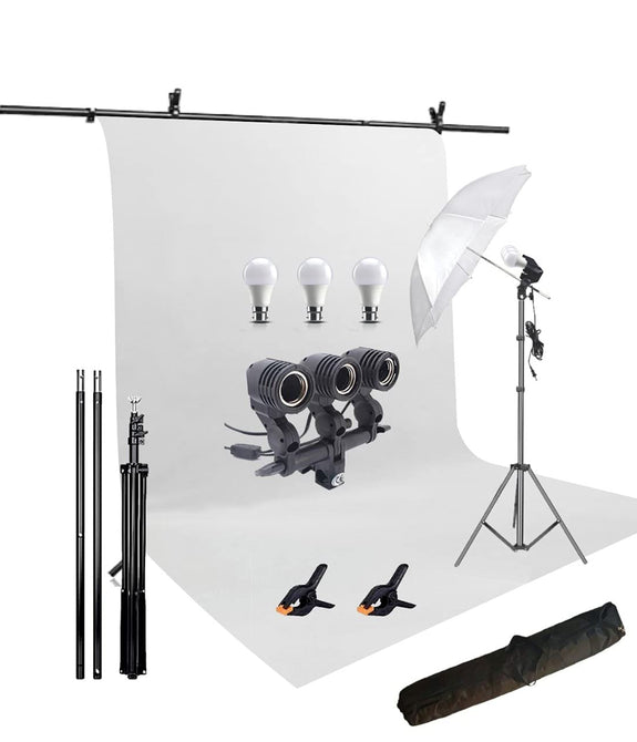 HIFFIN® White Screen Backdrop 8x12 ft with 9 ft Stand - 6x9 ft Photography Backdrop with 2 Pcs Clamps, 1PCs Carry Bag (T Shape Kit C2 C1 White & Triple Holder Kit M1)