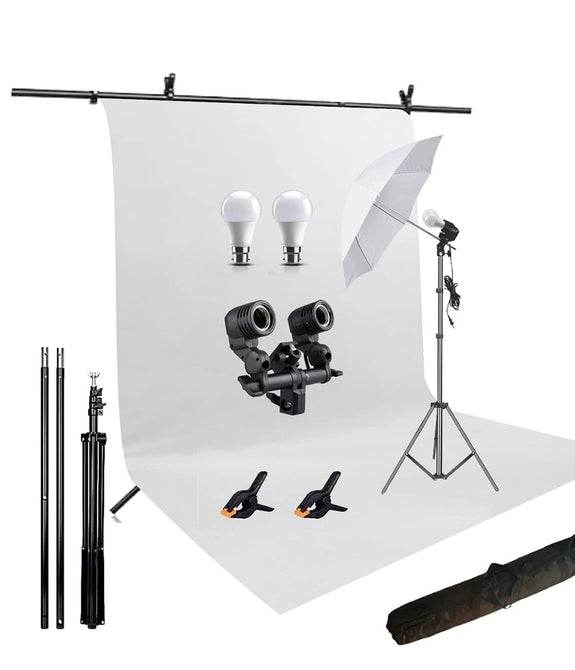 HIFFIN® White Screen Backdrop 8x12 ft with 9 ft Stand - 6x9 ft Photography Backdrop with 2 Pcs Spring Clamps, 1PCs Carry Bag (T Shape Kit C2 C1 White & Double Holder Kit M1)
