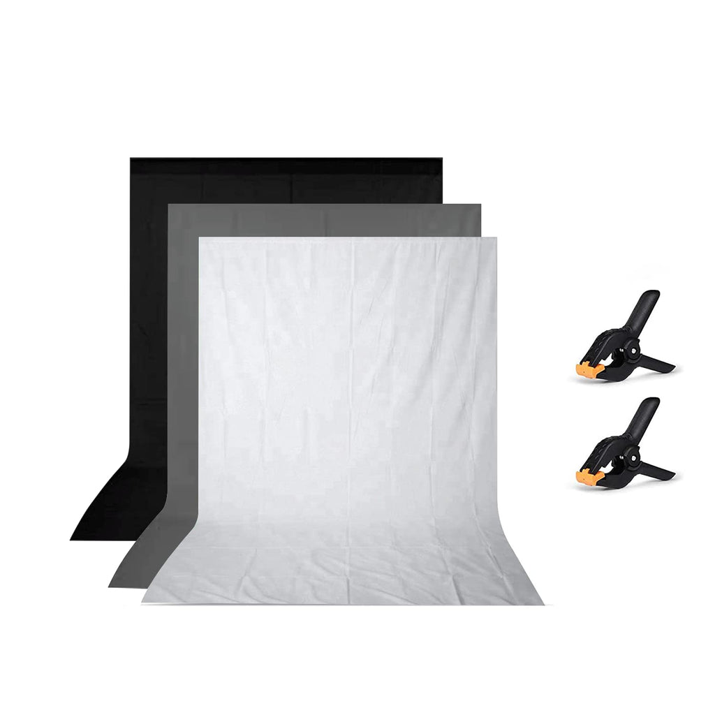 HIFFIN® 8x12 ft Black|White|Gray Screen, Photography Backdrop Background with 2 Clip, Chromakey Panel for Photo Backdrop Video Studio, Muslin Background Screen