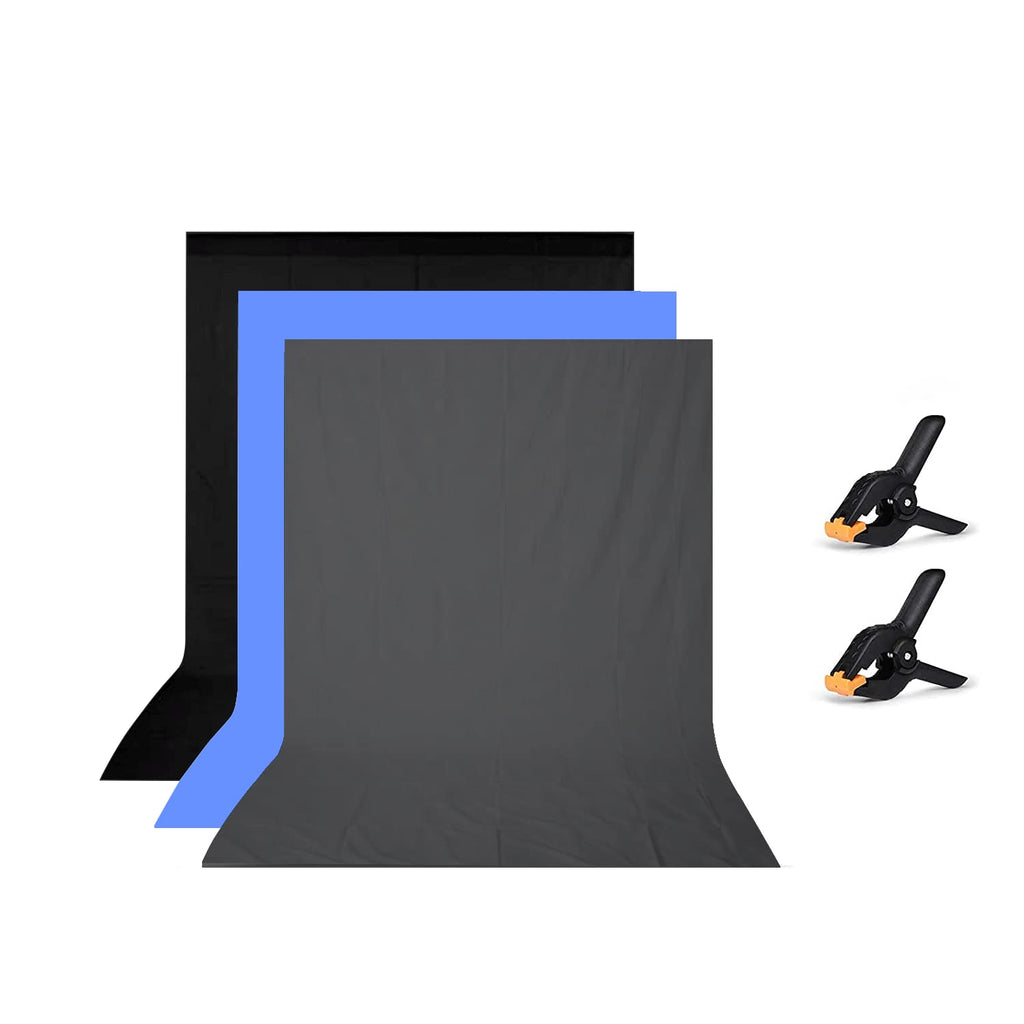 HIFFIN® 8x12 ft Blue|Gray|Black Screen, Photography Backdrop Background with 2 Clip, Chromakey Panel for Photo Backdrop Video Studio, Muslin Background.