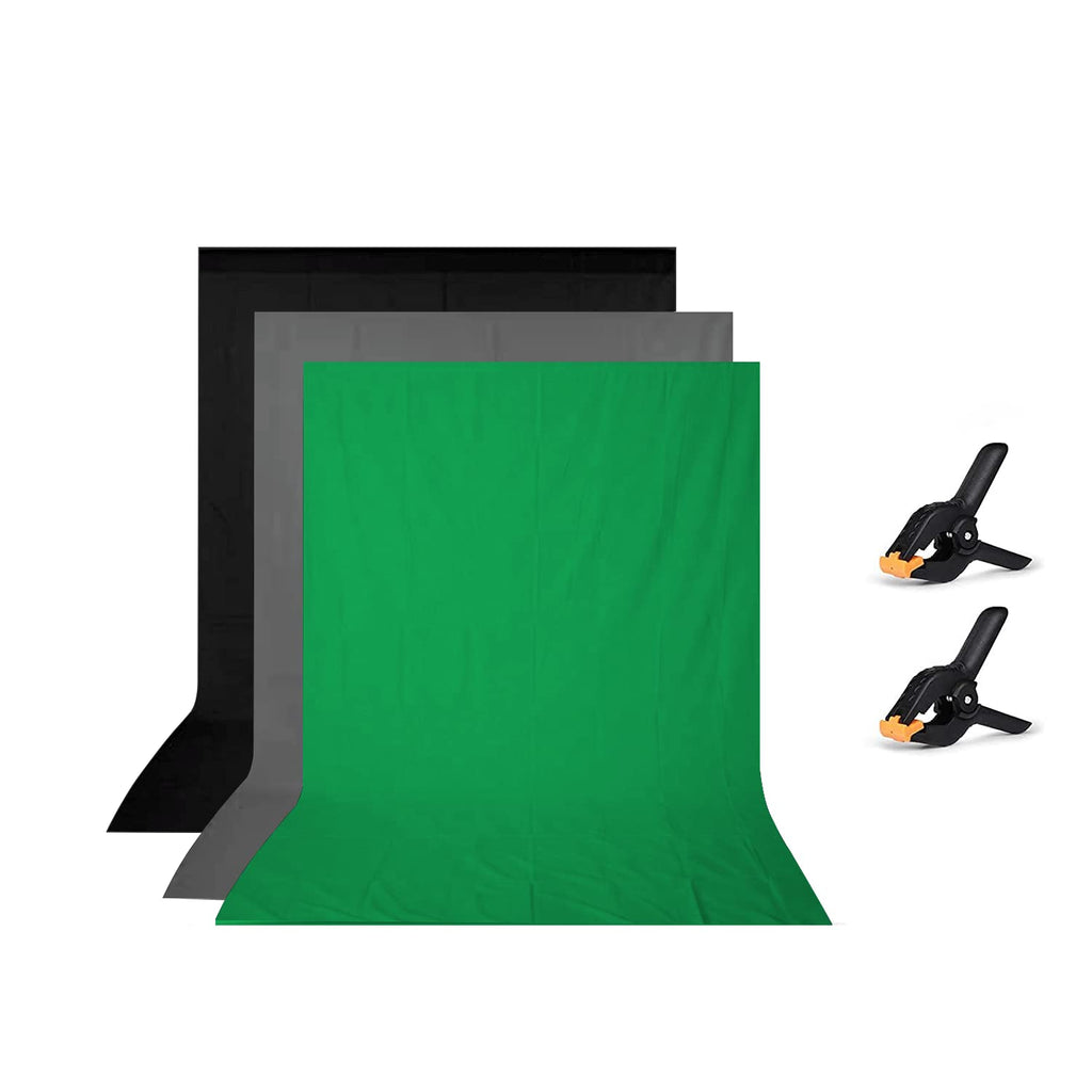 HIFFIN® 8x12 ft Gray|Green|Black Screen, Photography Backdrop Background with 2 Clip, Chromakey Panel for Photo Backdrop Video Studio, Muslin Background Screen