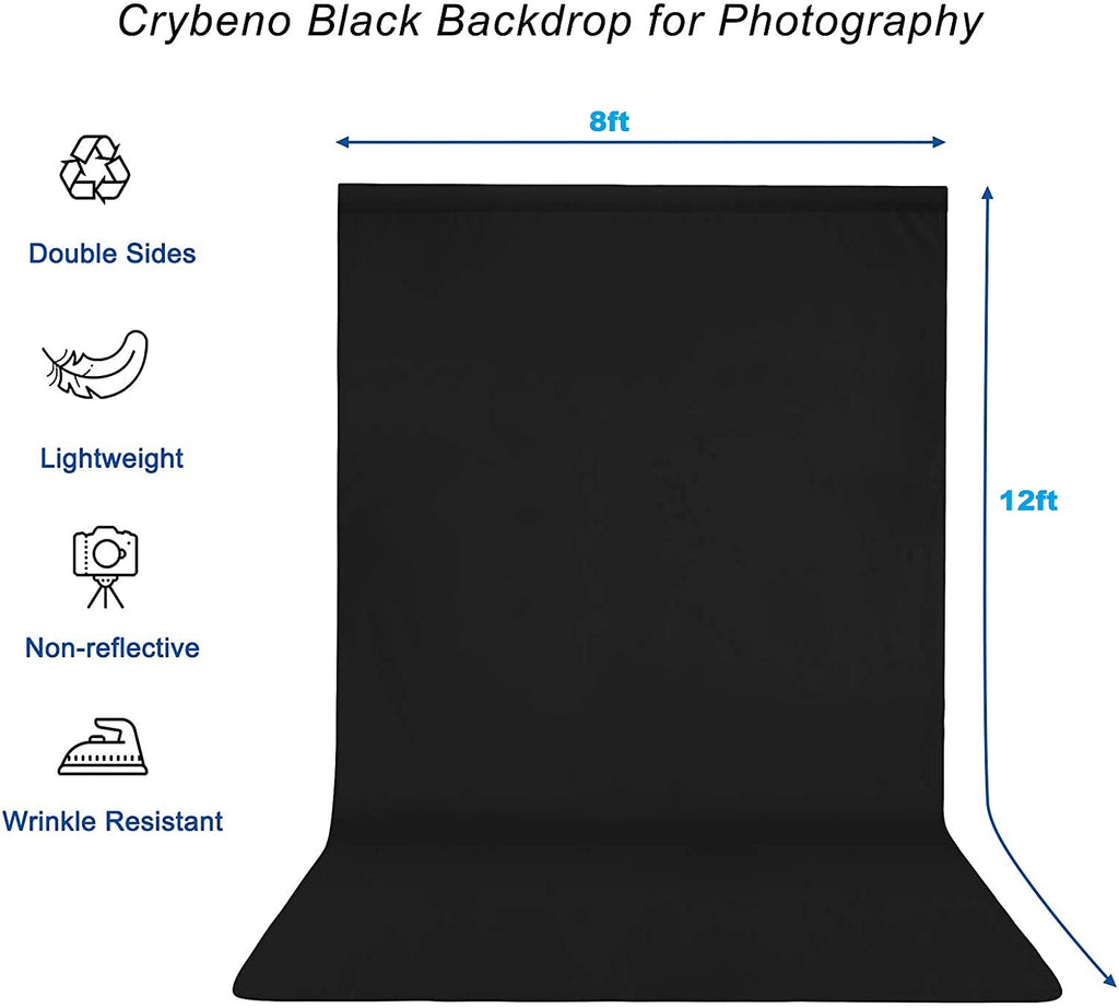 HIFFIN® PRO 8 ft. X 12 ft. Long Life Time Reusable Black Screen Chromakey Photo Video Photography Studio Fabric Backdrop, Background, Pure Black Muslin, Photography Studio