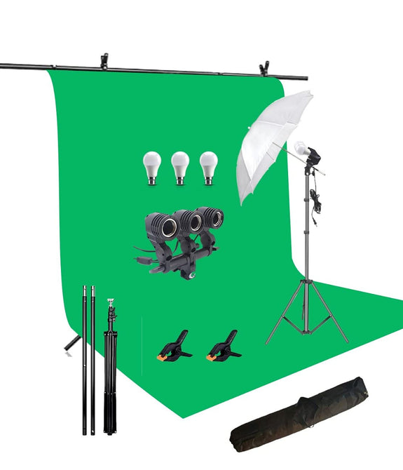 HIFFIN® Green Screen Backdrop 8x12 ft with 9 ft Stand - 6x9 ft Photography Backdrop with 2 Pcs Clamps, 1PCs Carry Bag (T Shape Kit C2 C1 Green & Triple Holder Kit M1)