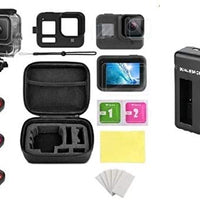 HIFFIN® Accessories Kit for Gopro Hero 9 Black Waterproof Housing Case + 3 Lens Filters + Waterproof Carrying Case + Silicone Case + Tempered Glass Bundle & Charger for GoPro Hero 9 AVS11