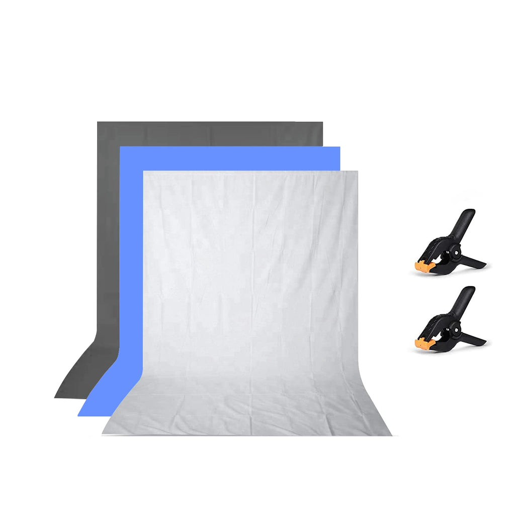 HIFFIN® 8x12 ft Blue|White|Gray Screen, Photography Backdrop Background with 2 Clip, Chromakey Panel for Photo Backdrop Video Studio, Muslin Background Screen