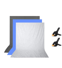 HIFFIN® 8x12 ft Blue|White|Gray Screen, Photography Backdrop Background with 2 Clip, Chromakey Panel for Photo Backdrop Video Studio, Muslin Background Screen