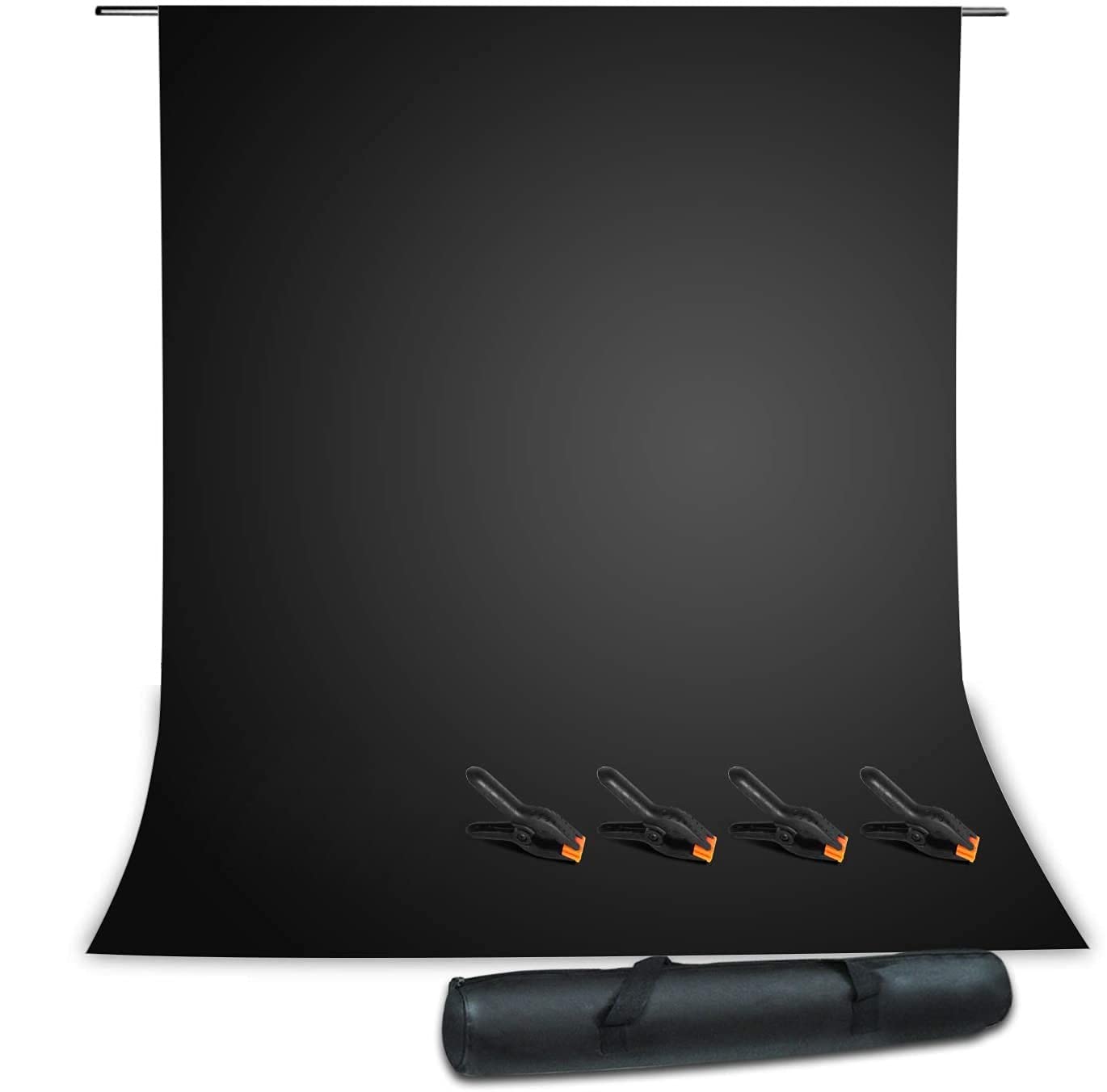HIFFIN® Black Screen Backdrop 6x10 ft with Stand 6x9FT Photography Backdrop with 1PC 6.5FT T-Shape Backdrop Stands, 4PCs Spring Clamps, 1PCs Carry Bag