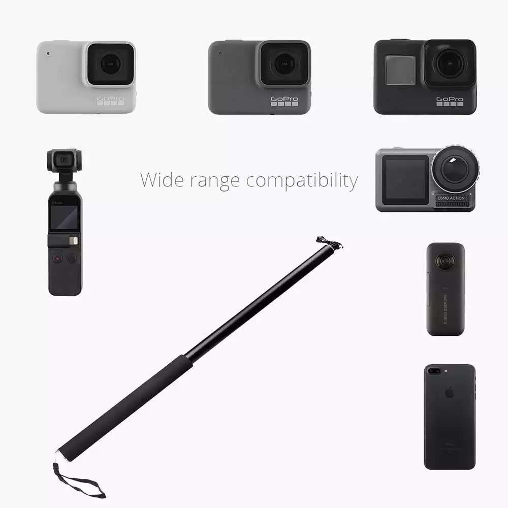 HIFFIN 118"/3 Meters Ultra Long Selfie Stick for GoPro Max Hero 9 8 7 6 5 4 3+, Insta 360 One R One X, DJI Osmo Action, Extendable at 6 Lengths Carbon Fiber Lightweight Pole Monopod .