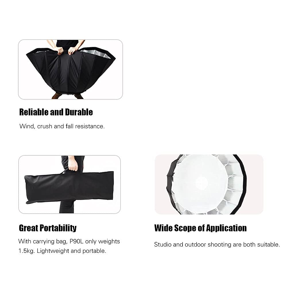 HIFFIN® 120cm Deep Parabolic Soft Box with Bowens Mount Adapter Ring for Aperture (Black)