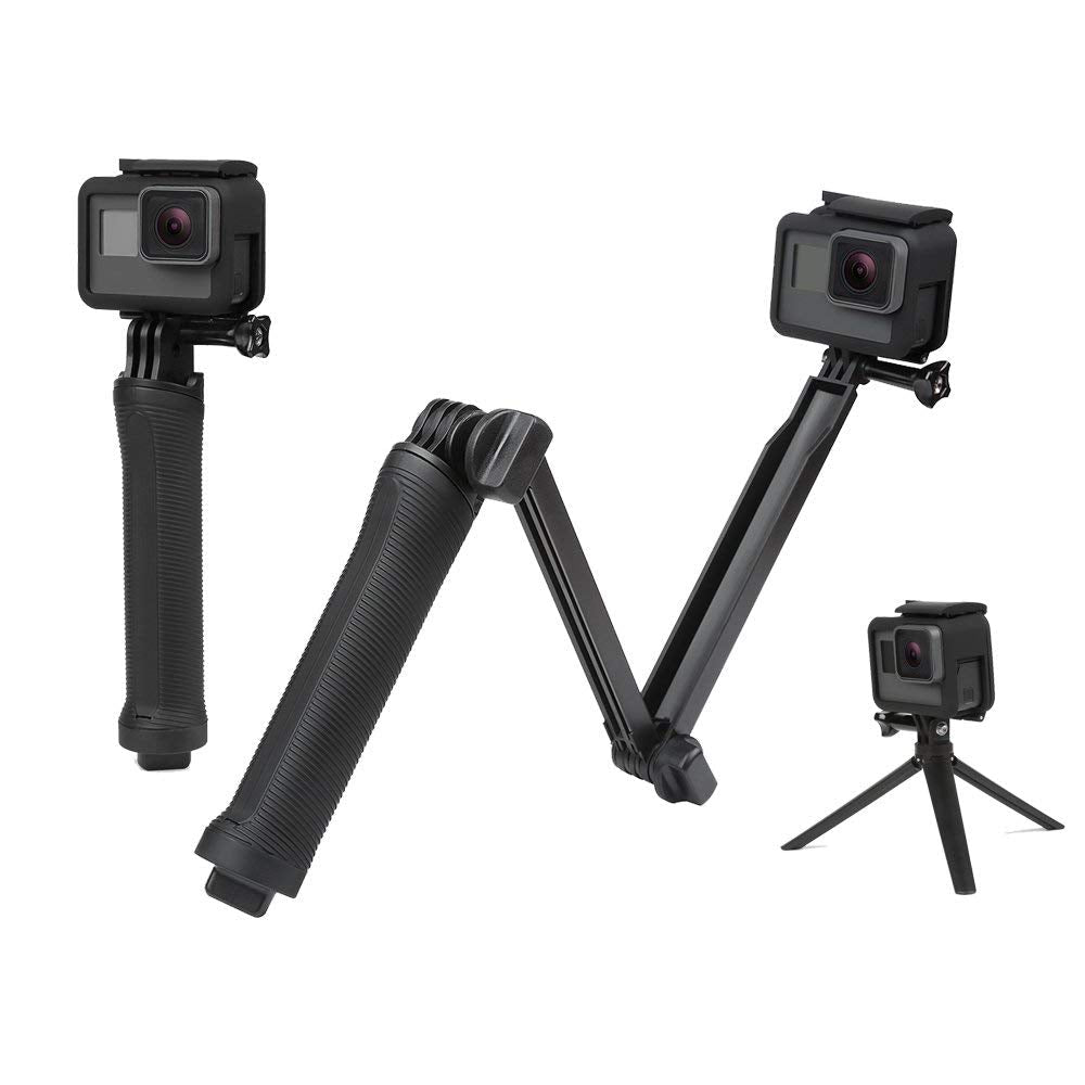 HIFFIN 3-Way Monopod Grip Arm Tripod Foldable Selfie Stick, Stabilizer Mount Holder for GoPro Hero 9/8/7/6/5, SJCAM SJ6, SJ7, SJ5000