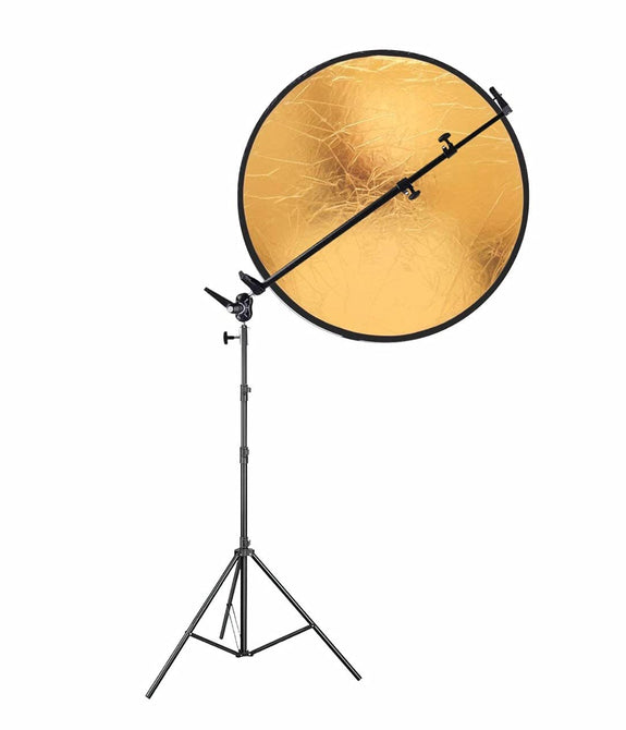 HIFFIN® HF- RG Reflector Stand Kit 9ft Stand with Reflector Stand | Reflector 32-inch / 107 cm 5 in 1 Collapsible Multi-Disc Light Reflector with Bag - Translucent, Silver, Gold, White and Black