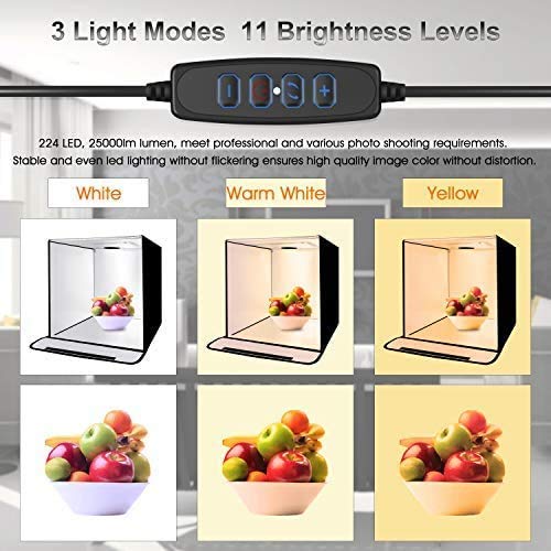 HIFFIN® 832"/80CM Photo Studio Light Box Shooting Tent, Adjustable 126 LED Panel Light Bulbs with Table Top Softbox Cube, 3 Colors Backdrops(Black...
