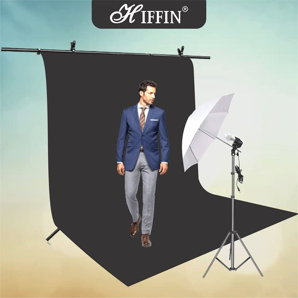 HIFFIN® Black Screen Backdrop 8x12 ft with 9 ft Stand - 6x9 ft Photography Backdrop with 2 Pcs Spring Clamps, 1PCs Carry Bag (T Shape Kit C2 C1 Black & Double Holder Kit M1)