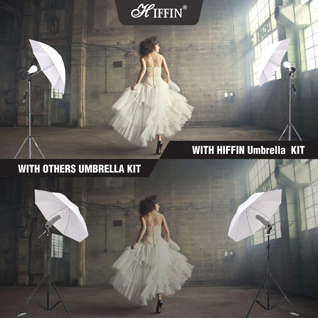 HIFFIN® E27 Studio Single Holder KIT Umbrella White + Studio Light Stand 9 FT+ Umbrella and Bulb Holder E27 Single Holder kit Mark IV (4 Single Holder,4 Light Stand 9FT,4 Umbrella, 4 18 WT LED Blub)