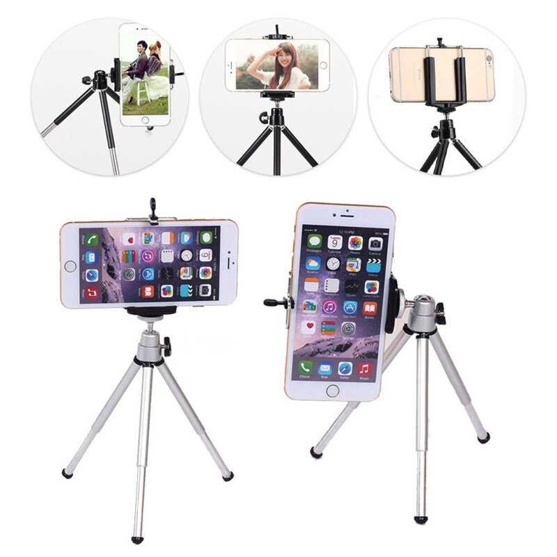 HIFFIN® Mini Table TOP Aluminium Telescopic Tripod with Mobile Clip for Camera, GO PRO,Mobile Phone (Silver) Tripod+Mobile Clip