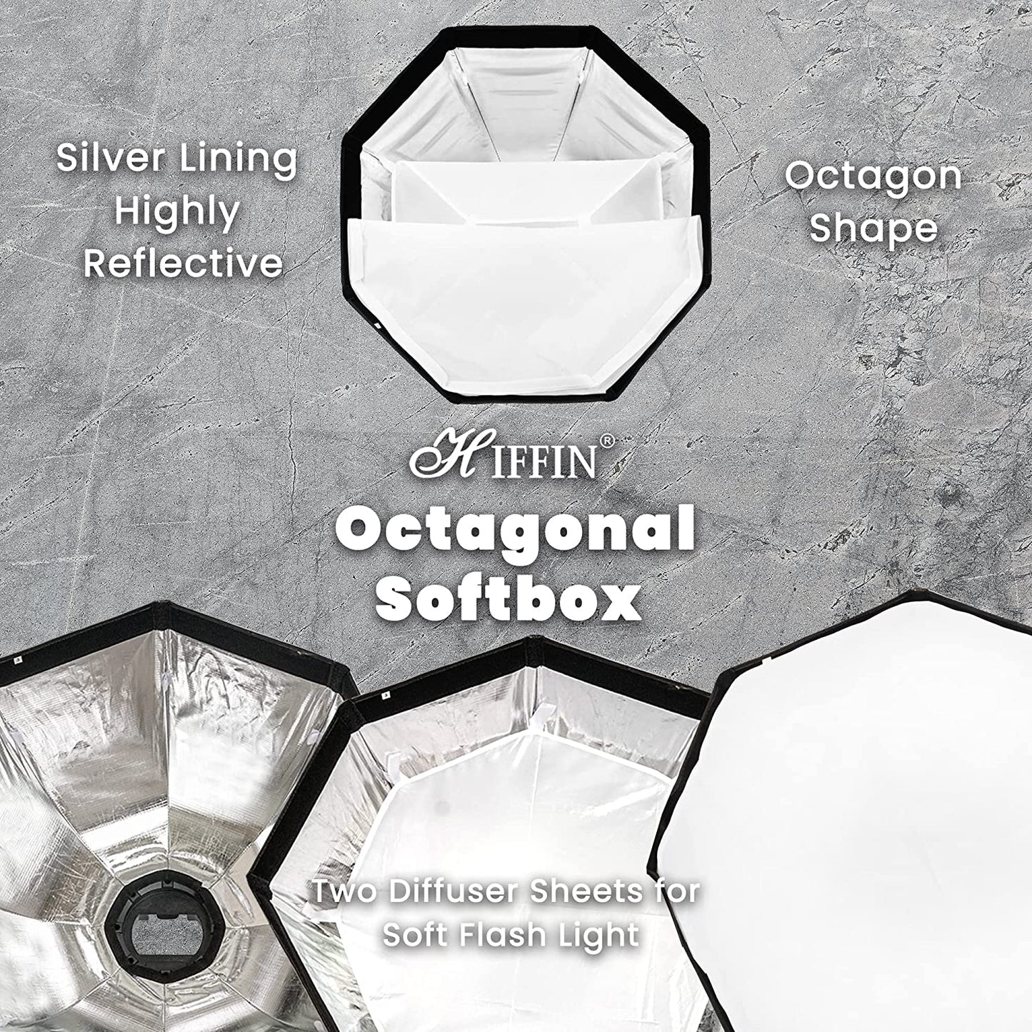 HIFFIN (90cm) Lightweight & Portable Soft Box Comes with S2 Type Bracket & 2 Diffuser Sheets | Carrying Case | Compatible with All Flash Speedlights (Octagonal Softbox 90cm)