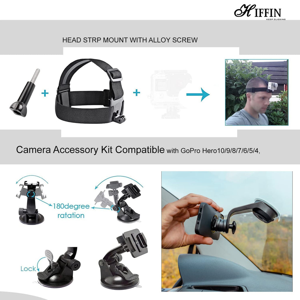 HIFFIN 50 in 1 Action Camera Accessory Kit Compatible with GoPro Hero10/9/8/7/6/5/4, GoPro Max, GoPro Fusion, Insta360, DJI Osmo Action/Action 2, AKASO, and More…