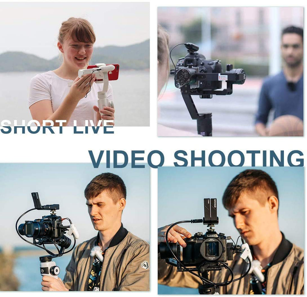 Lensgo LWM-318C Lavalier Wireless Microphone 5 Hour Battery Lifetime Video Mic for Cell Phones Cameras DSLR Gimbal Vlog Audio Interview Lapel Microphone