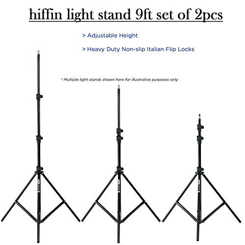 HIFFIN® Light Stand Kit - 9 feet (2 Light Stands) Metal Colour Black 9 feet, Portable & Foldable, Indoor & Outdoor Shoot, Heavy Duty, Photography & Videography