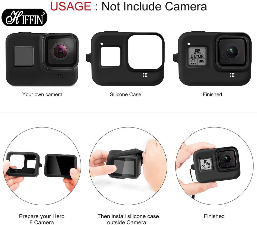 HIFFIN® Protective Silicone Sleeve Case + Lanyard Accessories Soft Rubber Frame Cover Protection for Go Pro Compatible with GoPro Hero 8 Black Action Camera (Blue)