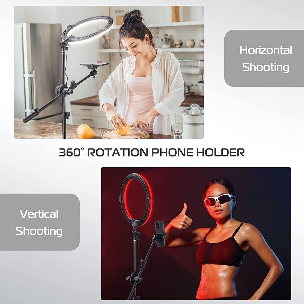 ULANZI Overhead 11" RGB Selfie Ring Light with Stand & Phone Holder, 68" Extendable Light Stand Kit w/ Overhead Arm, 3200k-6500K Dimmable Light for Video Recording, Live Streaming, Portrait & Makeup
