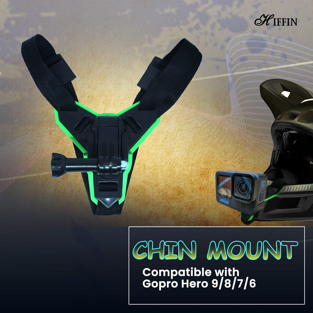 HIFFIN® Green Helmet Chin Strap Mount Compatible with Gopro Hero 9/8/7/6,SJCAM, Yi, DJI Osmo Action & Other Action Cameras