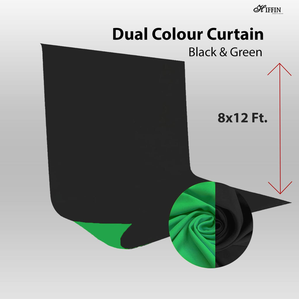 HIFFIN 8x12 ft, 2-in-1 Black Green Screen Backdrop Reversible Photography Backdrop Background, Chromakey Black Screen Green Backdrop for Photoshoot Televison Zoom Live Streaming