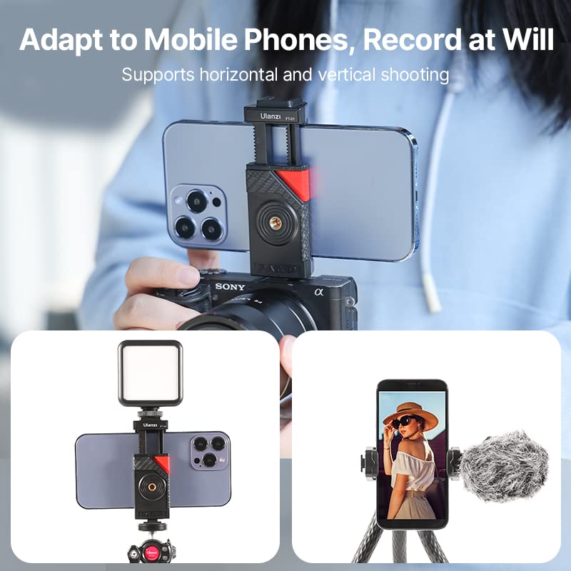 ULANZI FT-01 Phone Tripod with Holder, Mini Camera Flexible Tripod Stand with Cold Shoe Mount, 1/4'' Screw for Magic Arm