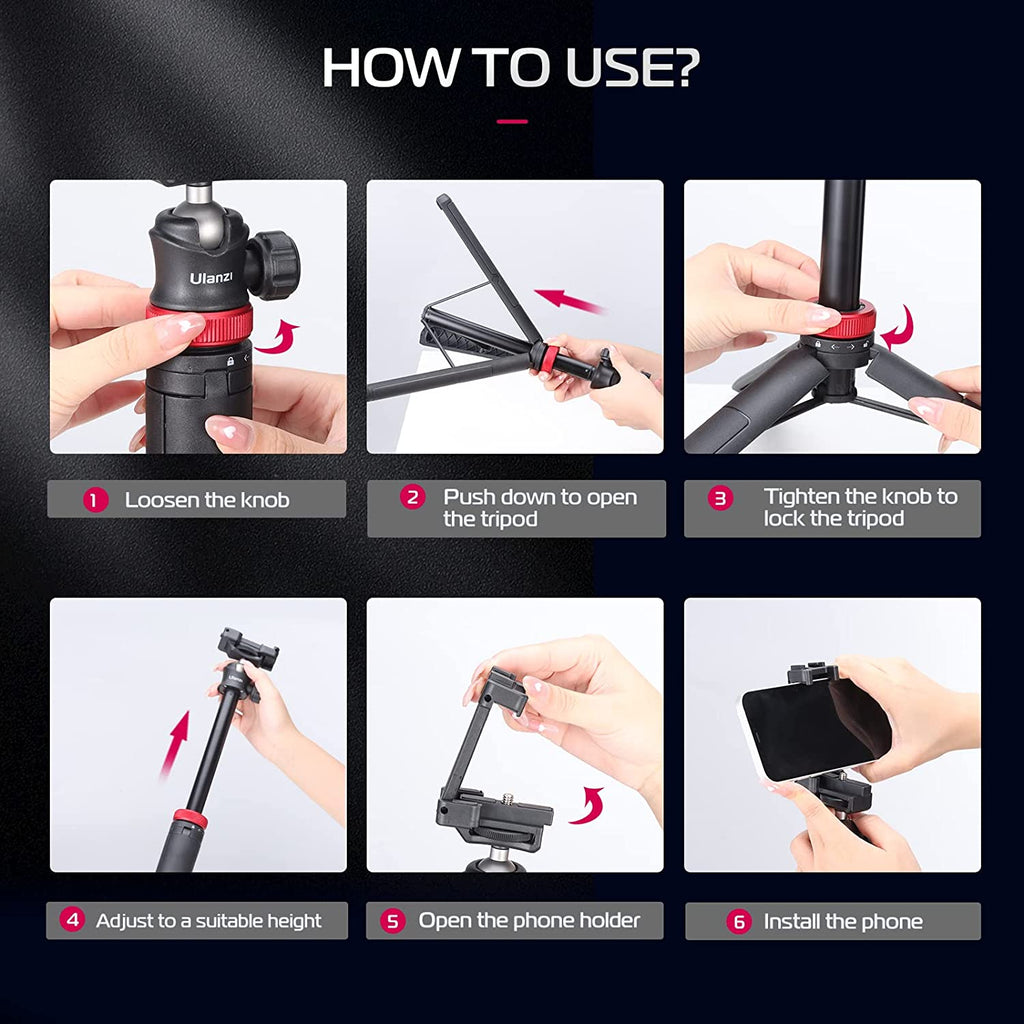 ULANZI MT-44 Extendable Phone Tripod, 44" Selfie Stick Phone Tripod Stand with 2 in 1 Phone Clip, 360° Ball Head Camera Tripod for iPhone Sony Canon GoPro, Lightweight for Travel