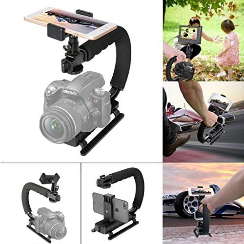 HIFFIN® 3 in 1 Universal Stabilizer C-Shape Bracket Video Handheld Grip + Ball Head hot Shoe Adapter + Mobile Phone Clip Holder for 4in1 DSLR Camera +Camcorder +Smartphone Video Rig Mount Fit