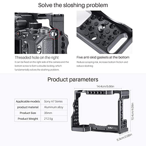 HIFFIN® UURig C-A73 A7 III Camera Cage for Sony A7 Series A7R III/A7 III, Top Cold Shoe Microphone Light Mount/Arri Hole Extension, Stable Vlogging Video, Arca Swiss Quick Release Plate