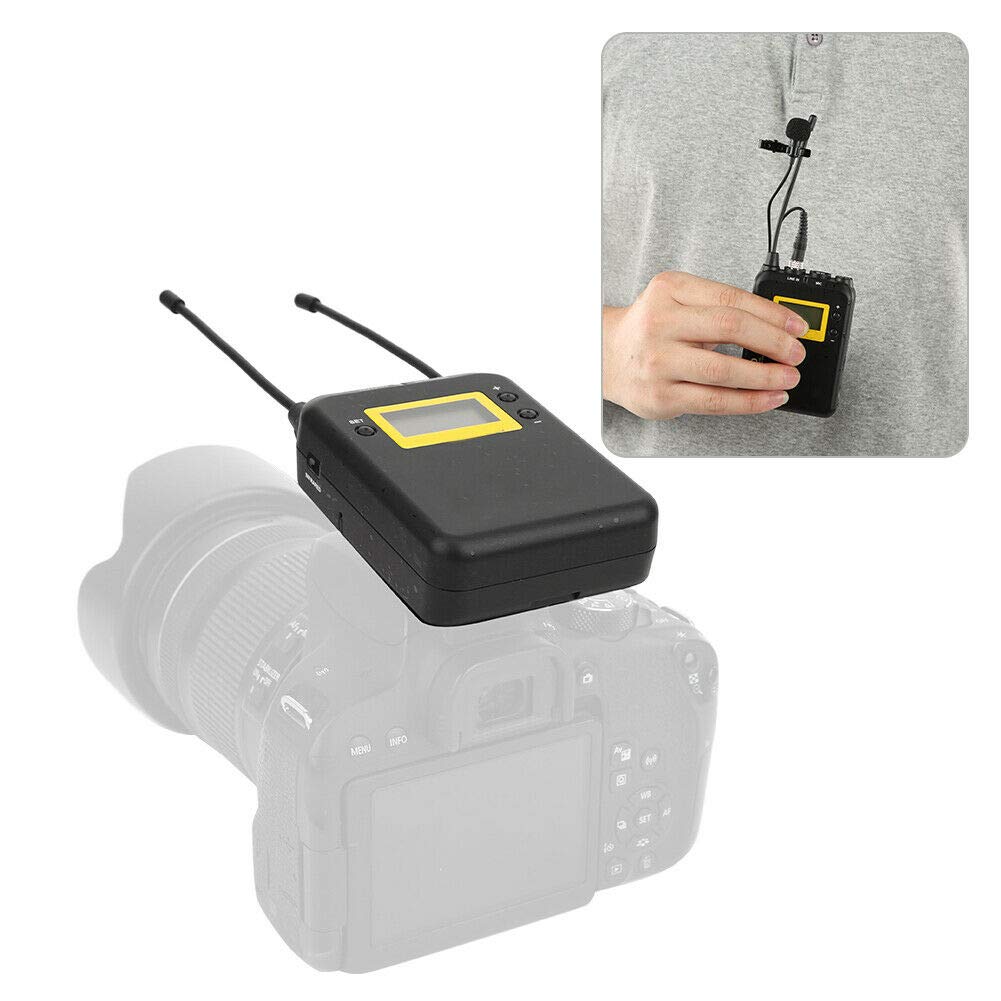 LENSGO LWM-328C Wireless Microphone System, 99-Channel UHF Professional Omnidirectional Wireless Lavalier Lapel Mic with 1 Transmitter & 1 Receiver for All Smartphone Camcorder Canon Nikon DSLR Camera