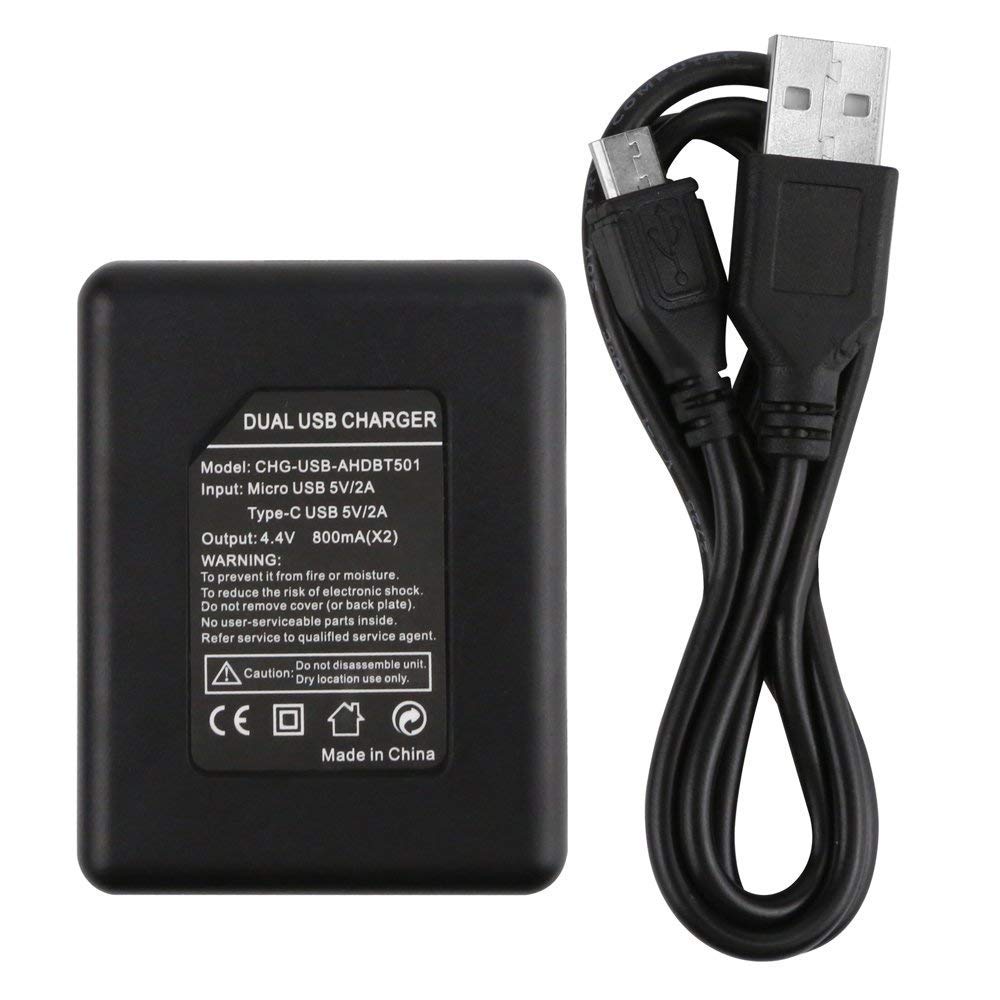 HIFFIN® Dual Battery Charger with Micro USB Cable for Go Pro HERO8 Black Go Pro HERO7 Black Go Pro HERO6 Black Go Pro HERO5, HERO5 Black Go Pro Hero 2018