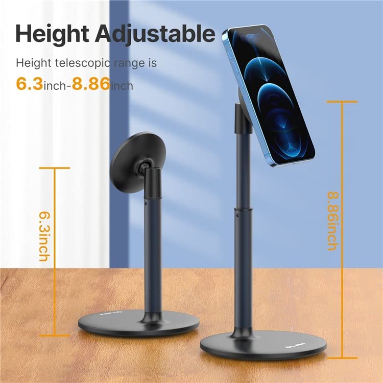 VIJIM HP002 Magnetic Cell Phone Stand 360-degree Rotating Phone Holder with 2-level Adjustable Height Aluminum Alloy Desktop Stand for All smart Phone & i-Phone 13/13 Pro/13 Mini/12/12 Pro/12 Mini