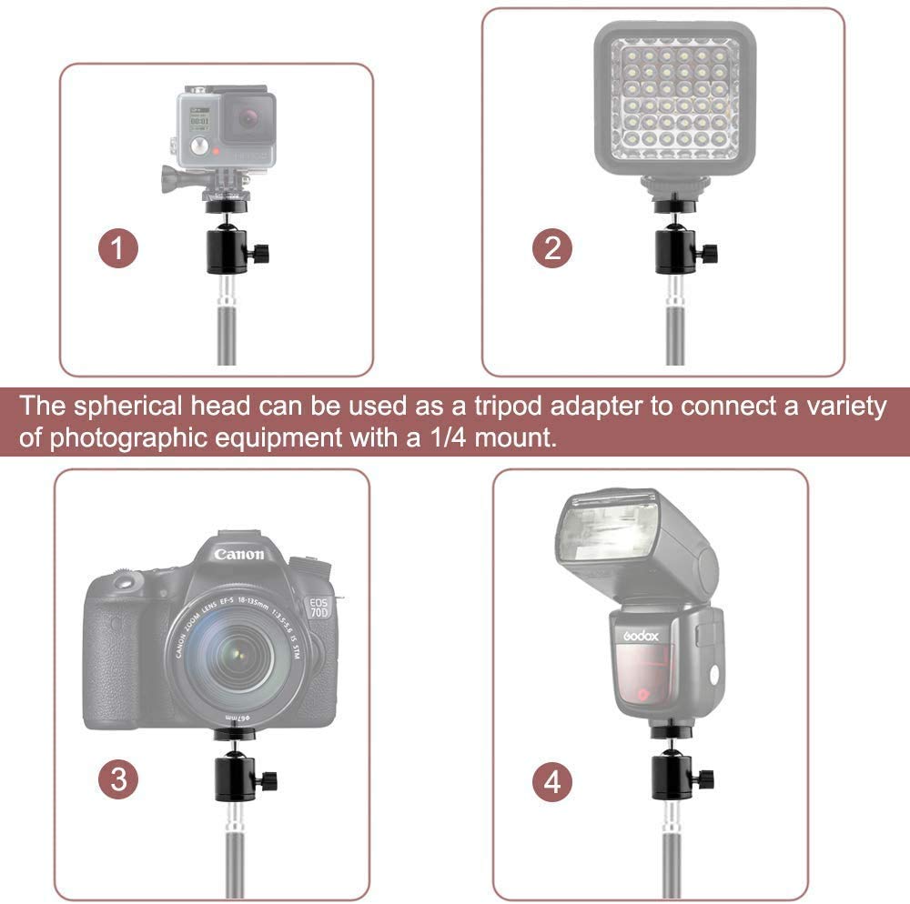 HIFFIN® 5 Pcs Combo Swivel Mini Ball Head 1/4" Screw 360 Degree Aluminum Alloy Body Rotating Swivel Mini Tripod Ball Head with 1/4" Screw...
