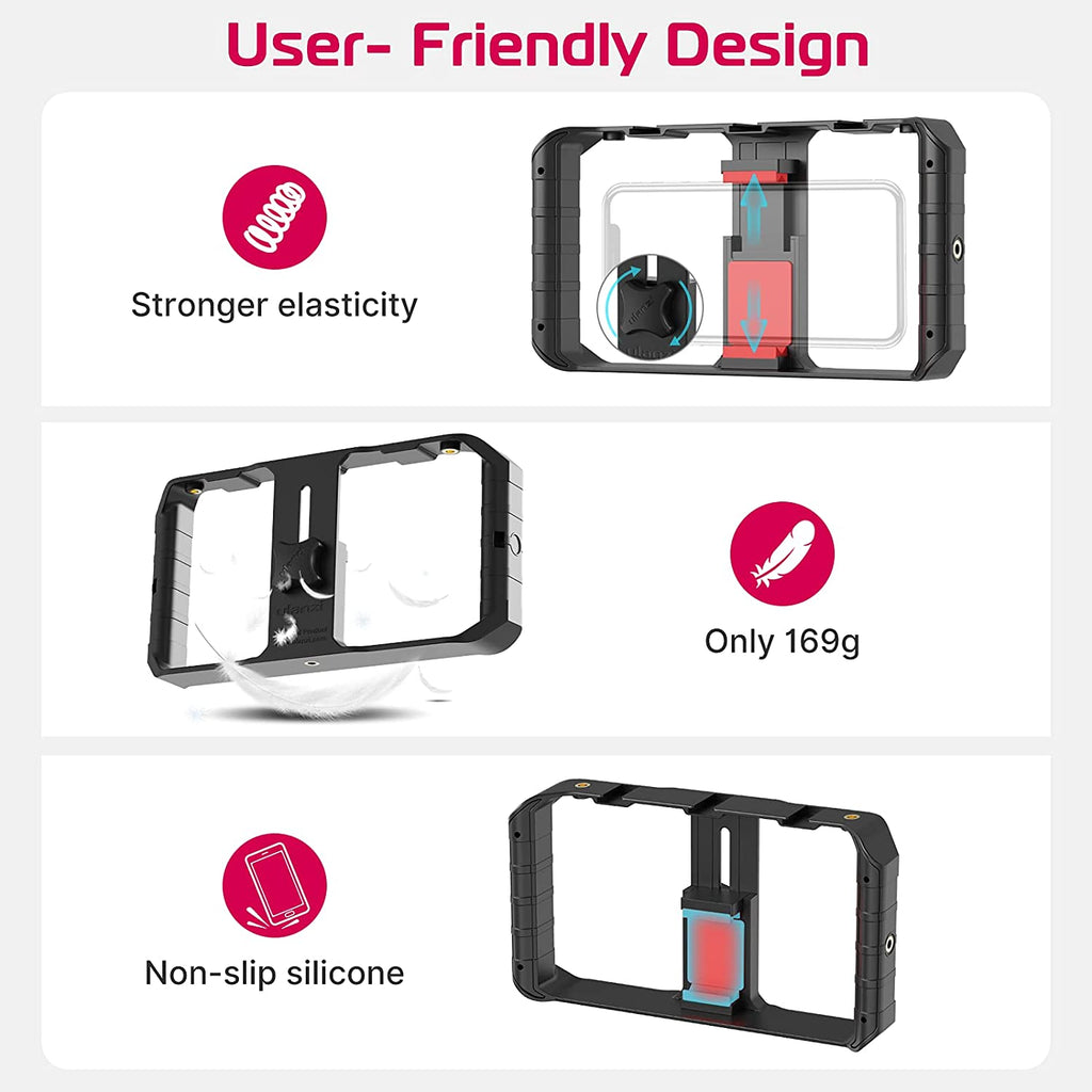 ULANZI U Rig Pro Smartphone Video Rig, Filmmaking Case, Phone Video Stabilizer Grip Tripod Mount for Videomaker Film-Maker Video-grapher for iPhone Xs XS Max XR iPhone X 8 Plus Samsung