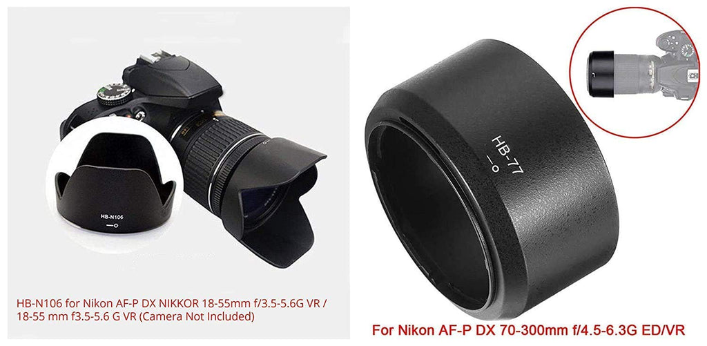 HIFFIN® Lens Hood hb-n106 and hb-77 for Nikon af-9 18-55mm & Nikon 70-300mm Lens d3500,d3400,d5600 kit (Bayonet Type Lens Hood HB-N 106 and HB-77 Lens Hood Combo)