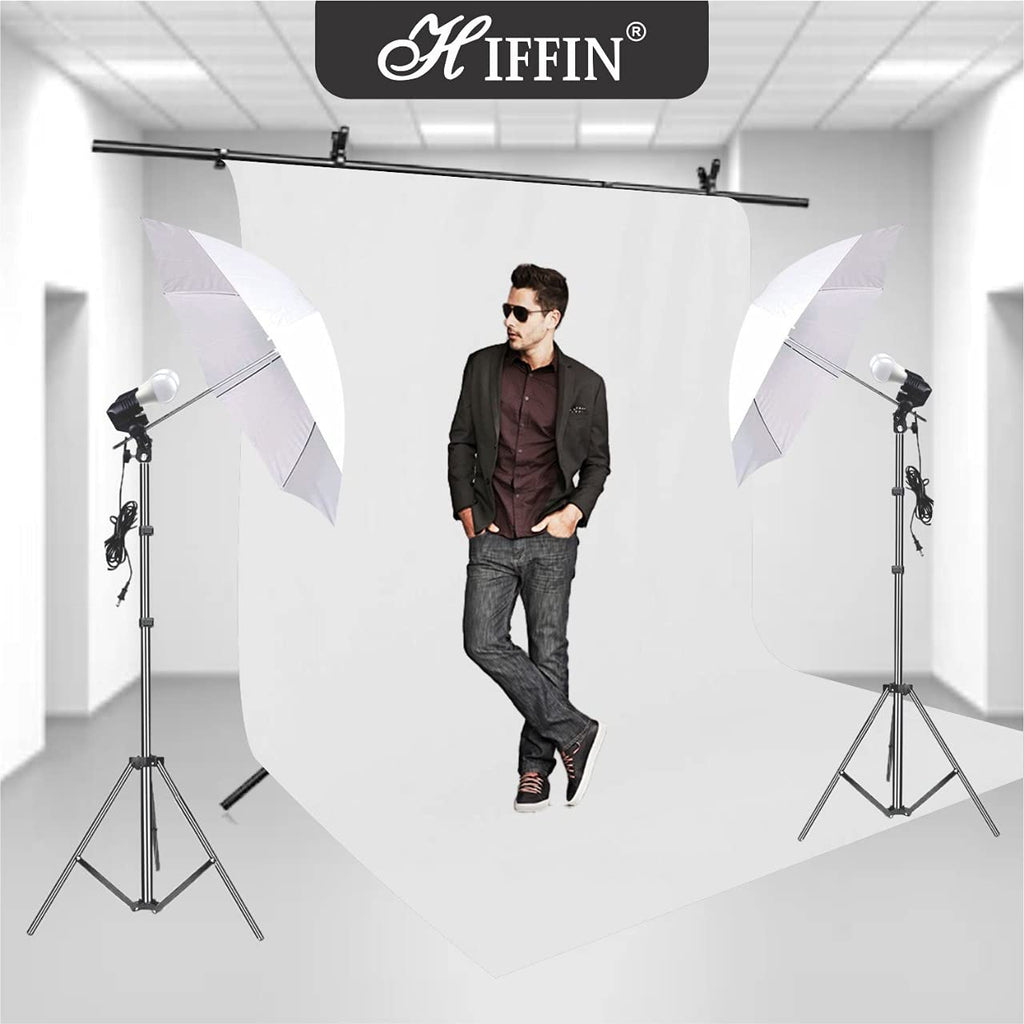 HIFFIN® White Screen Backdrop 8x12 ft with 9 ft Stand - 3 Packs 6x9 ft Photography Backdrop with 2 Pcs Spring Clamps, 1PCs Carry Bag (T Shape Kit C2 C1 W & Double Holder Kit M2)