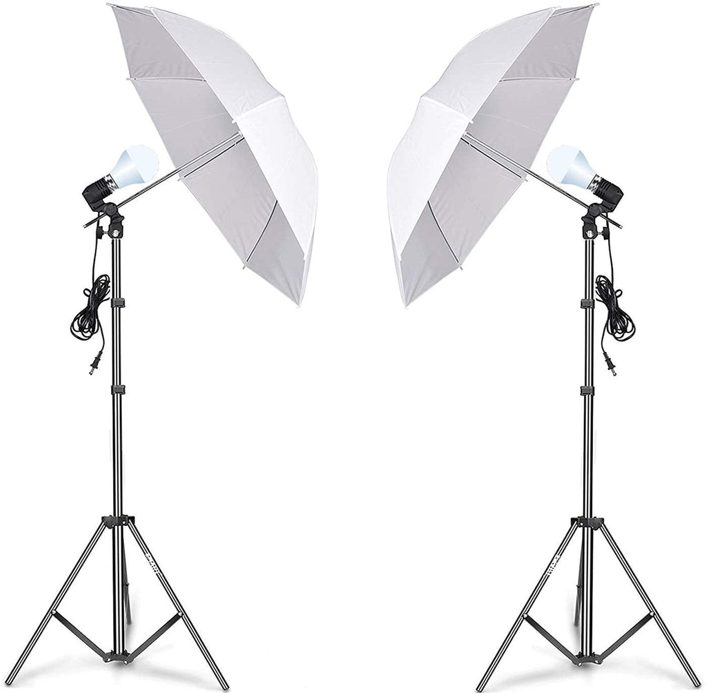HIFFIN®Photography Photo Video Studio Background Stand Support Kit with Muslin Backdrop Kits (White Black),Daylight Umbrella Lighting Kit(E27 Single...
