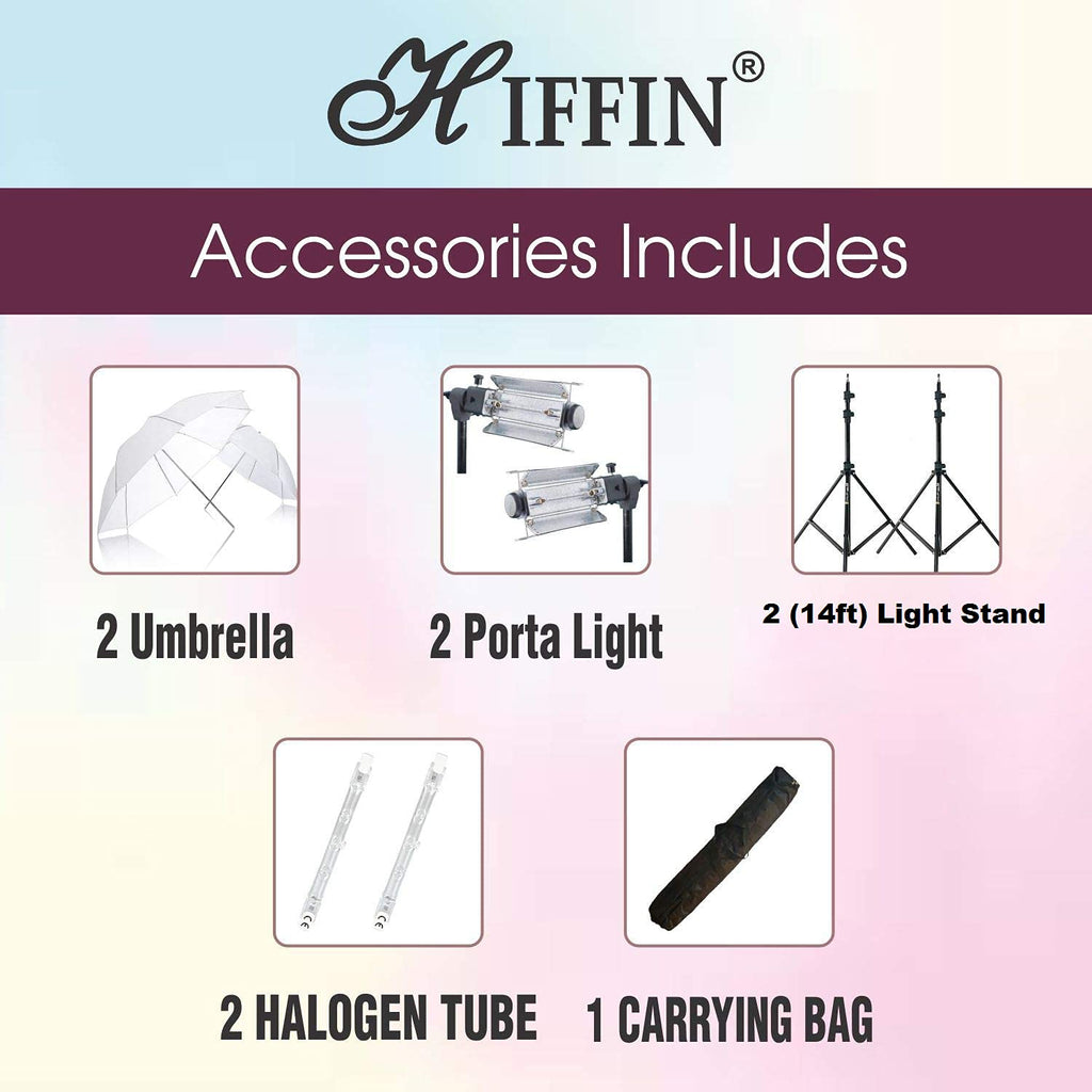 HIFFIN® Extra-Heavy-Duty Porta Kit (14 feet) with Pair of Light Stands, Porta Lights and Umbrellas Professional Studio Setup