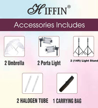 HIFFIN® Extra-Heavy-Duty Porta Kit (14 feet) with Pair of Light Stands, Porta Lights and Umbrellas Professional Studio Setup