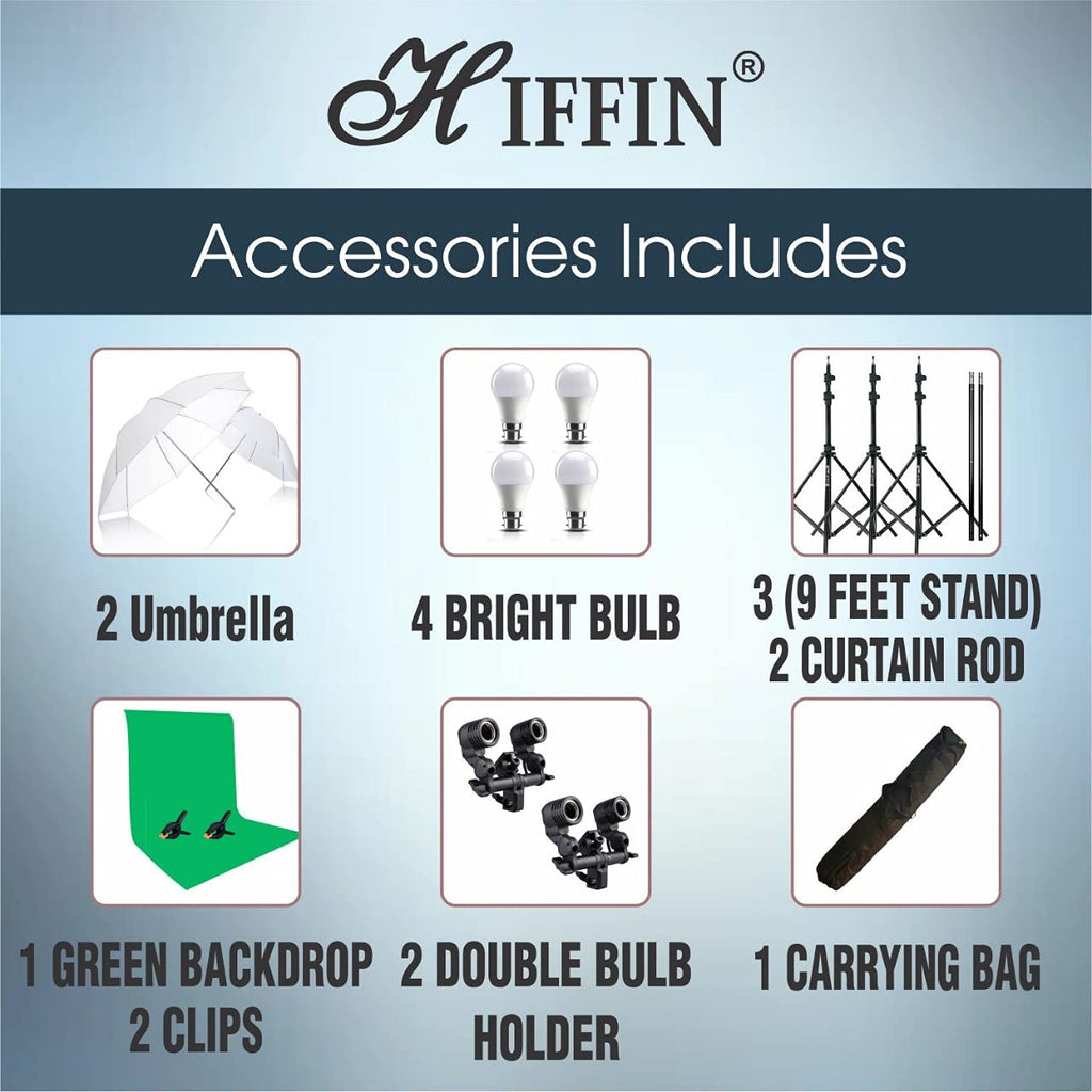 HIFFIN® Green Screen Backdrop 8x12 ft with 9 ft Stand - 3 Packs 6x9 ft Photography Backdrop with 2 Pcs Spring Clamps, 1PCs Carry Bag (T Shape Kit C2 C1 G & Double Holder Kit M2)