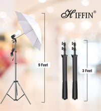HIFFIN® E27 3 Point Studio Single Holder KIT Umbrella White + Studio Light Stand 9 FT+ Umbrella and Bulb Holder KIT Mark III | 3 Single Holder | 3 Light Stand 9ft | 3 Umbrella | 3 20 WT LED Bulb