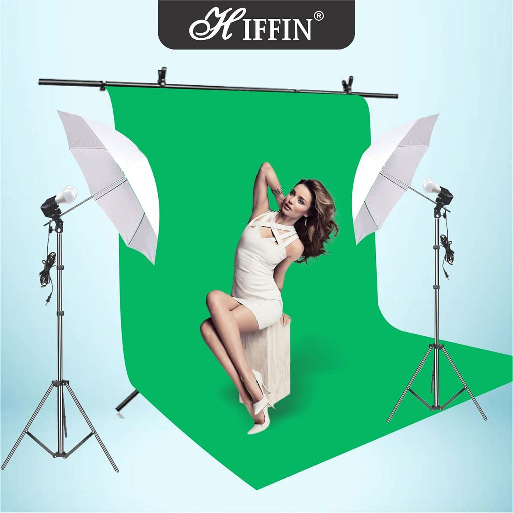 HIFFIN® Green Screen Backdrop 8x12 ft with 9 ft Stand - 3 Packs 6x9 ft Photography Backdrop with 2 Pcs Spring Clamps, 1PCs Carry Bag (T Shape Kit C2 C1 G & Double Holder Kit M2)