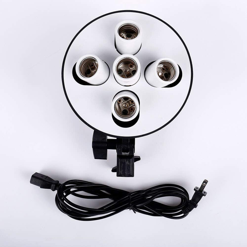 HIFFIN® 5 in 1 E27 Combo Photo Studio Bulb Holder Base Socket Lamp Bulb Holder Adapter for Photo Video Studio Softbox Video Light - Black