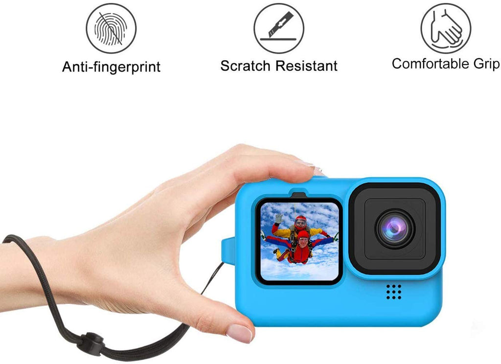 HIFFIN® Protective Silicone Sleeve Case + Lanyard Accessories Soft Rubber Frame Cover Protection for Go Pro Compatible with GoPro Hero 9 Blue Action Camera (Blue)