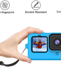HIFFIN® Protective Silicone Sleeve Case + Lanyard Accessories Soft Rubber Frame Cover Protection for Go Pro Compatible with GoPro Hero 9 Blue Action Camera (Blue)