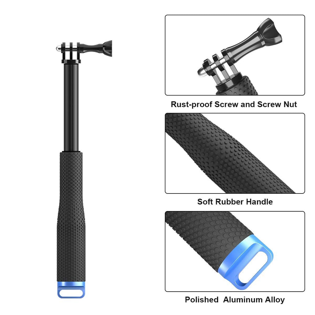 HIFFIN 19 Inch Extendable Hand Grip Waterproof Monopod Selfie Stick for Action Cameras Compatible with GoPro Hero 9/8/7/6/5, SJCAM, Eken, Yi